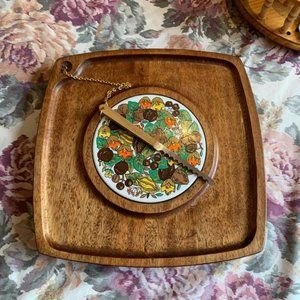 Gail Craft Wood & Ceramic Tile Cheese Board Tray With Knife